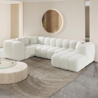 Canapé panoramique tissu bouclette blanc écru - Angle droit