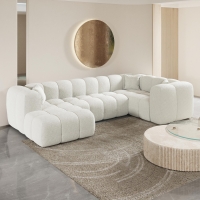 Canapé panoramique tissu bouclette blanc écru - Angle gauche