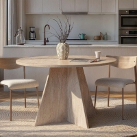 Table &agrave; manger ronde beige D120 cm