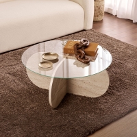 Table basse ronde en verre pi&egrave;tement beige D75 cm