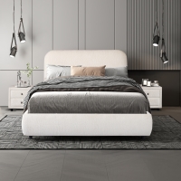 Lit double en tissu beige avec coffre 140x190 cm