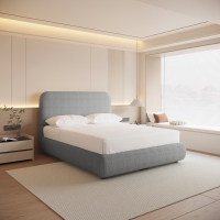 Lit double en tissu gris vert avec coffre 140x190 cm