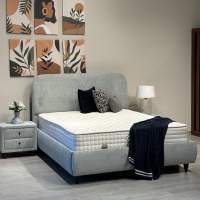 Lit double en tissu gris vert avec coffre 160x200 cm
