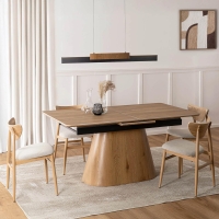 Table &agrave; manger extensible en c&eacute;ramique pieds couleur bois clair 160-200 cm
