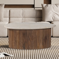 Table basse en travertin et bois de manguier 90 cm