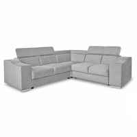 Canap&eacute; d&rsquo;angle convertible r&eacute;versible en  velours gris clair