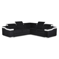 Canap&eacute; d&rsquo;angle convertible r&eacute;versible en velours noir et simili blanc