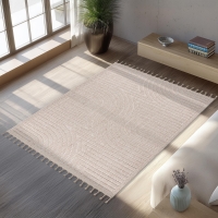 Tapis tiss&eacute; &agrave; franges beige - 160x230 cm