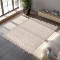 Tapis tiss&eacute; &agrave; franges beige - 160x230 cm
