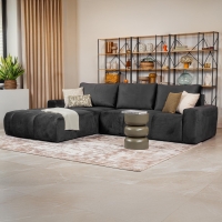 Canapé d'angle convertible avec coffre en velours gris foncé - Angle gauche