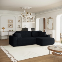 Canap&eacute; d'angle r&eacute;versible convertible avec coffre en tissu noir