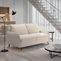 Canap&eacute; 3 places convertible en tissu beige matelas 14 cm