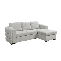 Canapé d'angle convertible avec coffre en tissu bouclette gris clair - Angle droit