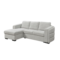 Canapé d'angle convertible avec coffre en tissu bouclette gris clair - Angle gauche