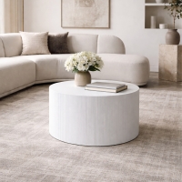 Table basse ronde en marbre d'ing&eacute;nierie blanc D70 cm