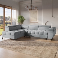 Canapé d’angle convertible matelassé avec coffre en velours gris - Angle gauche