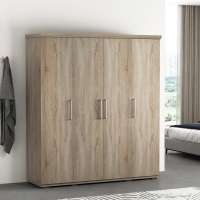 Armoire 4 portes 7 &eacute;tag&egrave;res et penderie couleur ch&ecirc;ne clair