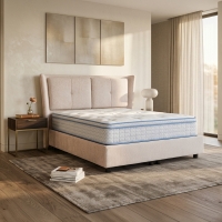 Lit coffre en tissu beige 140x190 cm