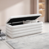 Banquette coffre effet peau de mouton blanc &eacute;cru