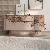 Buffet enfilade 2 portes 2 tiroirs marbre d'ing&eacute;nierie beige et marron