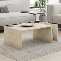 Table basse rectangulaire beige avec rangement int&eacute;gr&eacute;