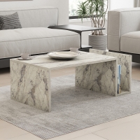 Table basse rectangulaire couleur marbre avec rangement int&eacute;gr&eacute;