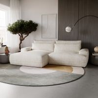 Canap&eacute; d'angle convertible avec coffre en tissu beige - Angle gauche