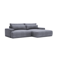 Canap&eacute; d'angle convertible avec coffre en tissu gris clair - Angle droit