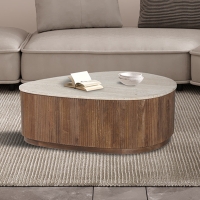 Table basse en travertin et bois de manguier 100 cm