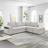 Canapé d'angle convertible avec coffre en tissu beige - Angle droit