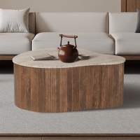 Table basse en travertin et bois de manguier 83 cm