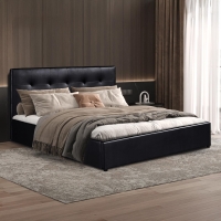 Lit double en simili cuir noir avec coffre 160x200 cm