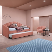 Lit gigogne en tissu bouclette rose 90x190 cm