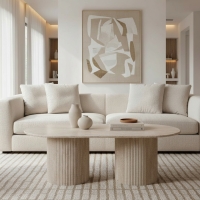 Table basse ovale en granite couleur travertin 120 cm