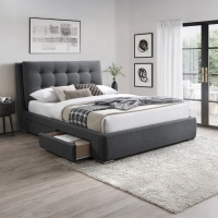 Lit double en tissu gris foncé avec 2 tiroirs 140x190 cm