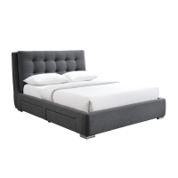 Lit double en tissu gris foncé avec 2 tiroirs 160x200 cm