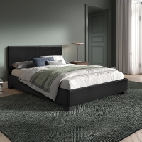 Lit double en simili cuir noir 140x200 cm