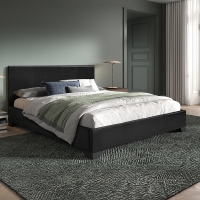 Lit double en simili cuir noir 160x200 cm