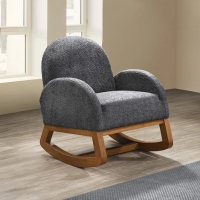 Fauteuil &agrave; bascule effet peau de mouton gris fonc&eacute; et bois clair