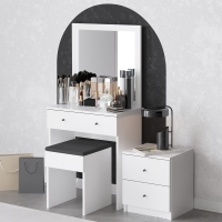 Ensemble coiffeuse avec miroir tabouret et table de chevet blanc