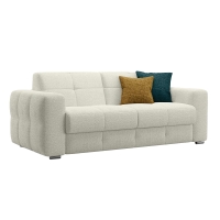 Canap&eacute; 3 places convertible  en tissu bouclette beige matelas Memory 14 cm