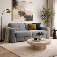 Canap&eacute; 3 places convertible en tissu bouclette gris matelas Memory 14 cm