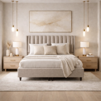 Lit coffre en tissu beige 140x190 cm