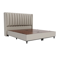Lit coffre en tissu beige 140x190 cm