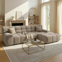 Canap&eacute; d'angle tissu bouclette beige fonc&eacute; - Angle droit