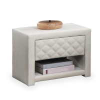 Table de chevet 1 tiroir et 1 niche en velours écru