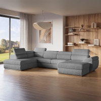 Canapé panoramique convertible avec coffre en velours côtelé épais gris - Angle droit