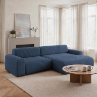 Canap&eacute; d'angle en velours gros c&ocirc;tel&eacute; bleu - Angle droit