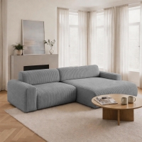 Canap&eacute; d'angle en velours gros c&ocirc;tel&eacute; gris fonc&eacute; - Angle droit