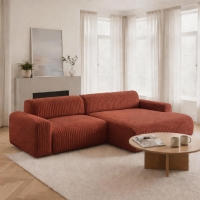 Canap&eacute; d'angle en velours gros c&ocirc;tel&eacute; terracotta - Angle droit